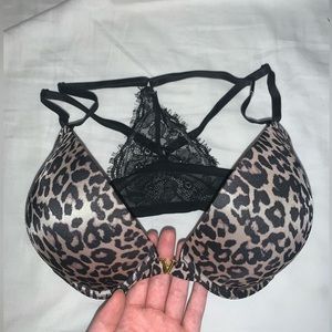 Vs Leopard Print Front Clasp Lace-Back Push-up Bra